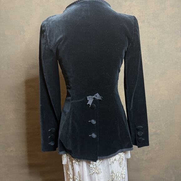 Vintage Gemma Kahng Bergdorf Goodman Black Velvet Bow Blazer Jacket Sz 8 - Picture 6 of 13